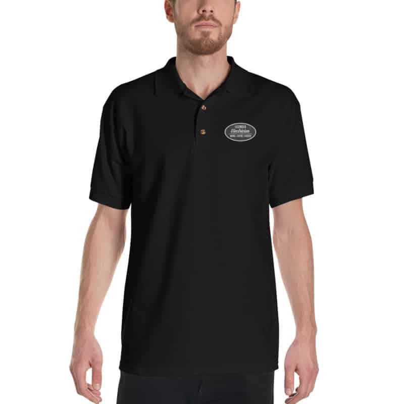 Black Licensed Electrician Mens Embroidered Button Up